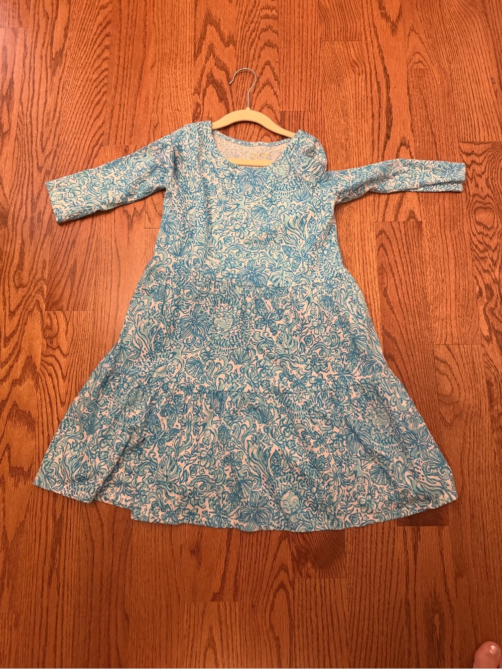 Lilly Pulitzer Aqua & White Printed Long-Sleeve Girls Dress